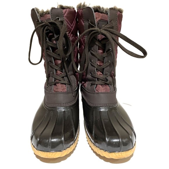 SPORTO Women's Snow Boot Size 7.5 M Burgundy Quilted Waterproof Faux Fur Lining - Picture 1 of 11